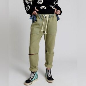 Free People x One Teaspoon Khaki Haze Shabbies Drawstring Boyfriend Jeans Size L